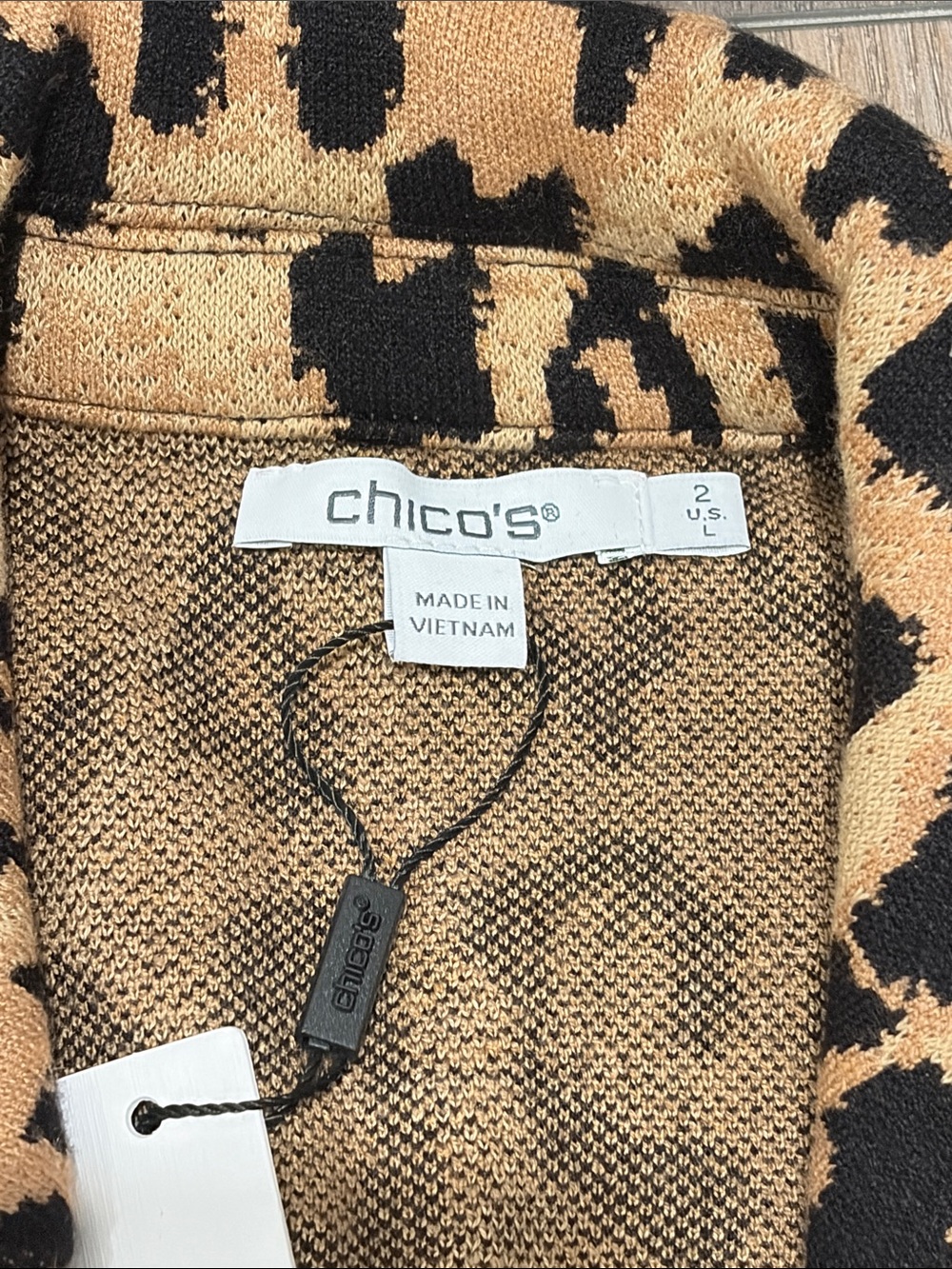 Chico's Leopard Print Double-Breasted Blazer in Tan and Black - Picture 3 of 4